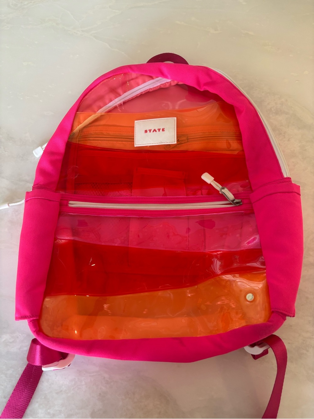 STATE Kids Hot Pink Backpack with Orange and Red Panels